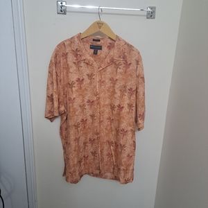 Silk-cotton button down palm tree print beach Hawaiian shirt Size XL. Washable